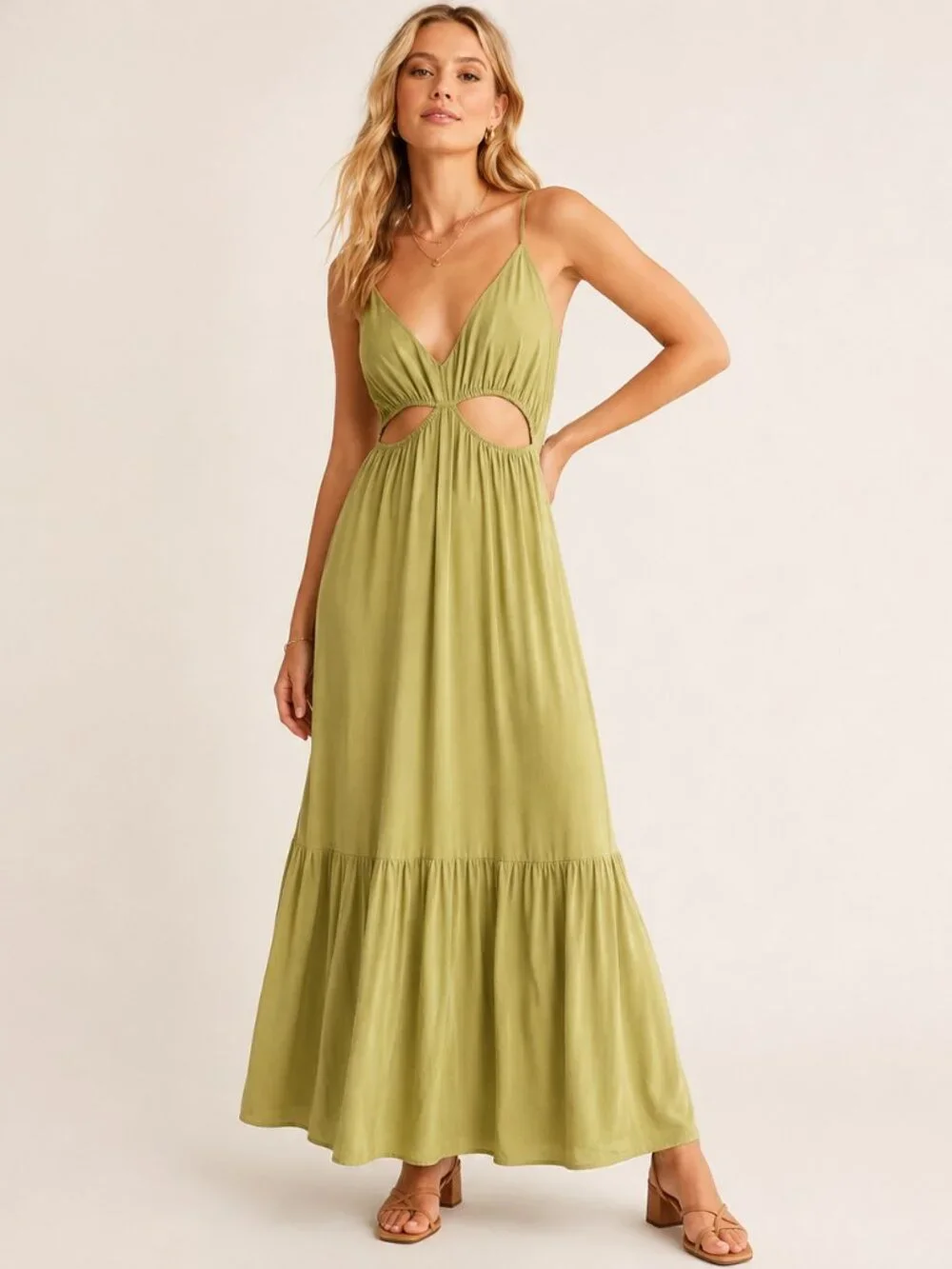 Abercrombie & Fitch Olive Green Cutout Maxi Dress Boho Resort Sleeveless L